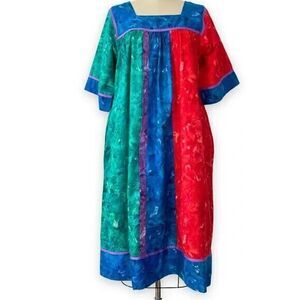 Vintage Krist Gudnason Dress Womens OS Muumuu Patio Lounge Hand Dyed Color block
